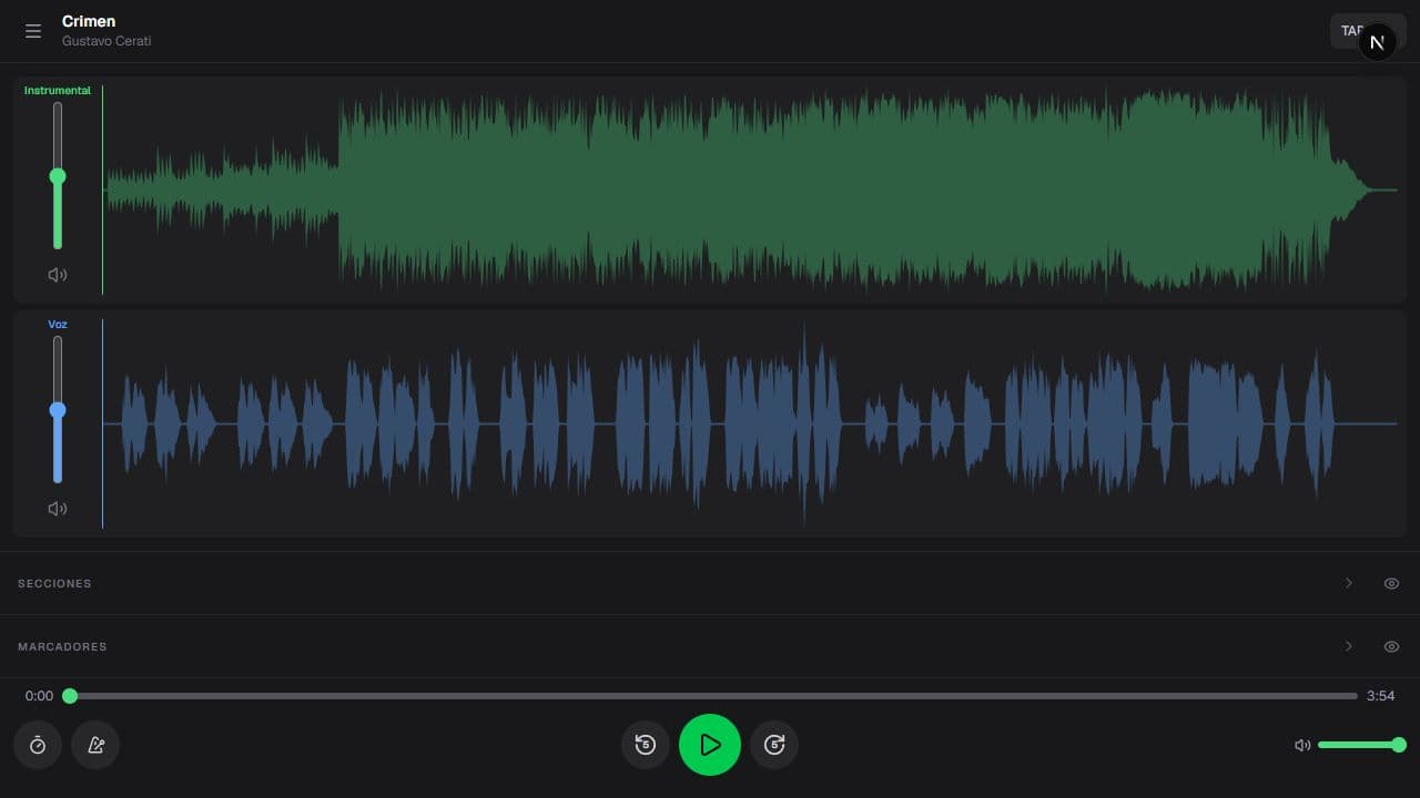 Tracks - Reproductor multipista con formas de onda y controles de práctica